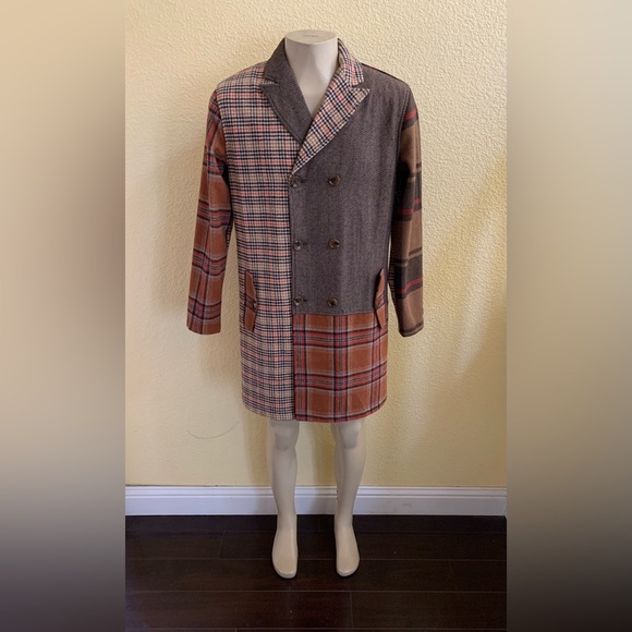 IRO OCHI Men’s Size Large Multi-Pieced Wool Flannel Plaids Haruka Trench Jacket - Picture 1 of 11